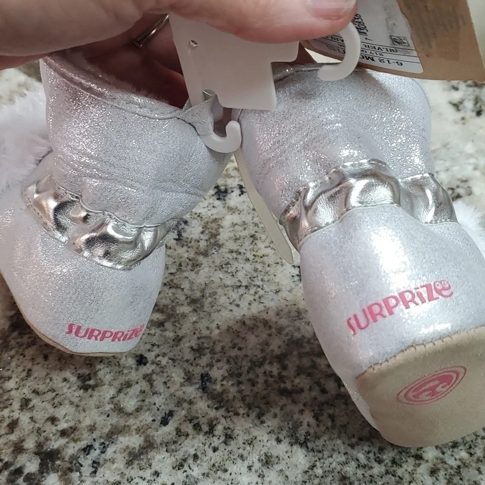 Stride Rite Shoes 6 - 12 month booties shoe boots white faux fur surprise baby